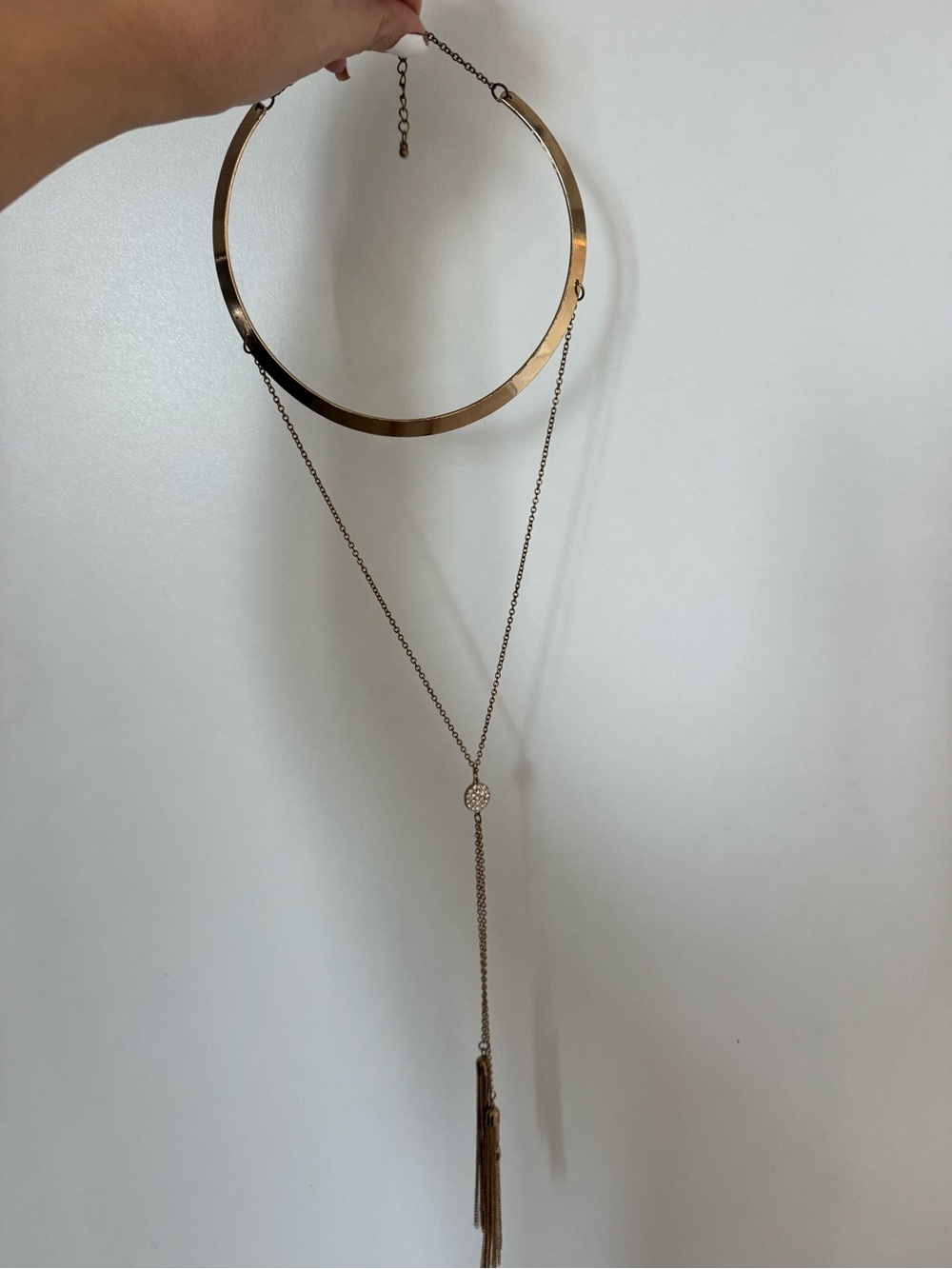 Long Gold Layered Y-Necklace with Pendant - Women's costume Jewelry 21” Tassel